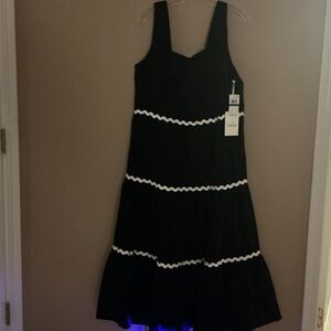 CeCe Black Midi Dress with White Trim